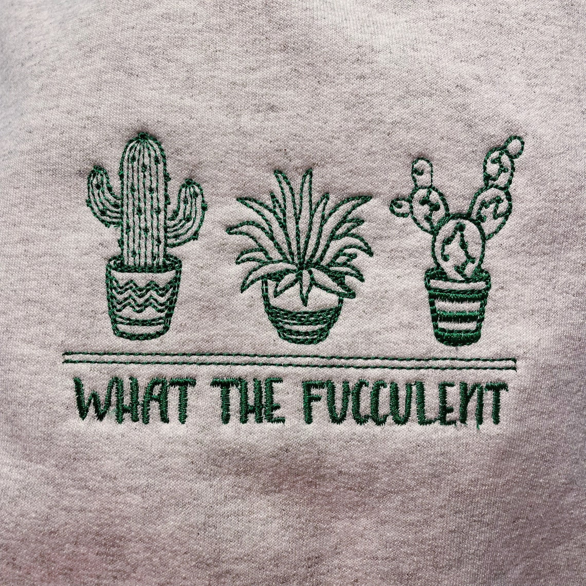 Cactus What The Fucculent Embroidered Crewneck Sweatshirt