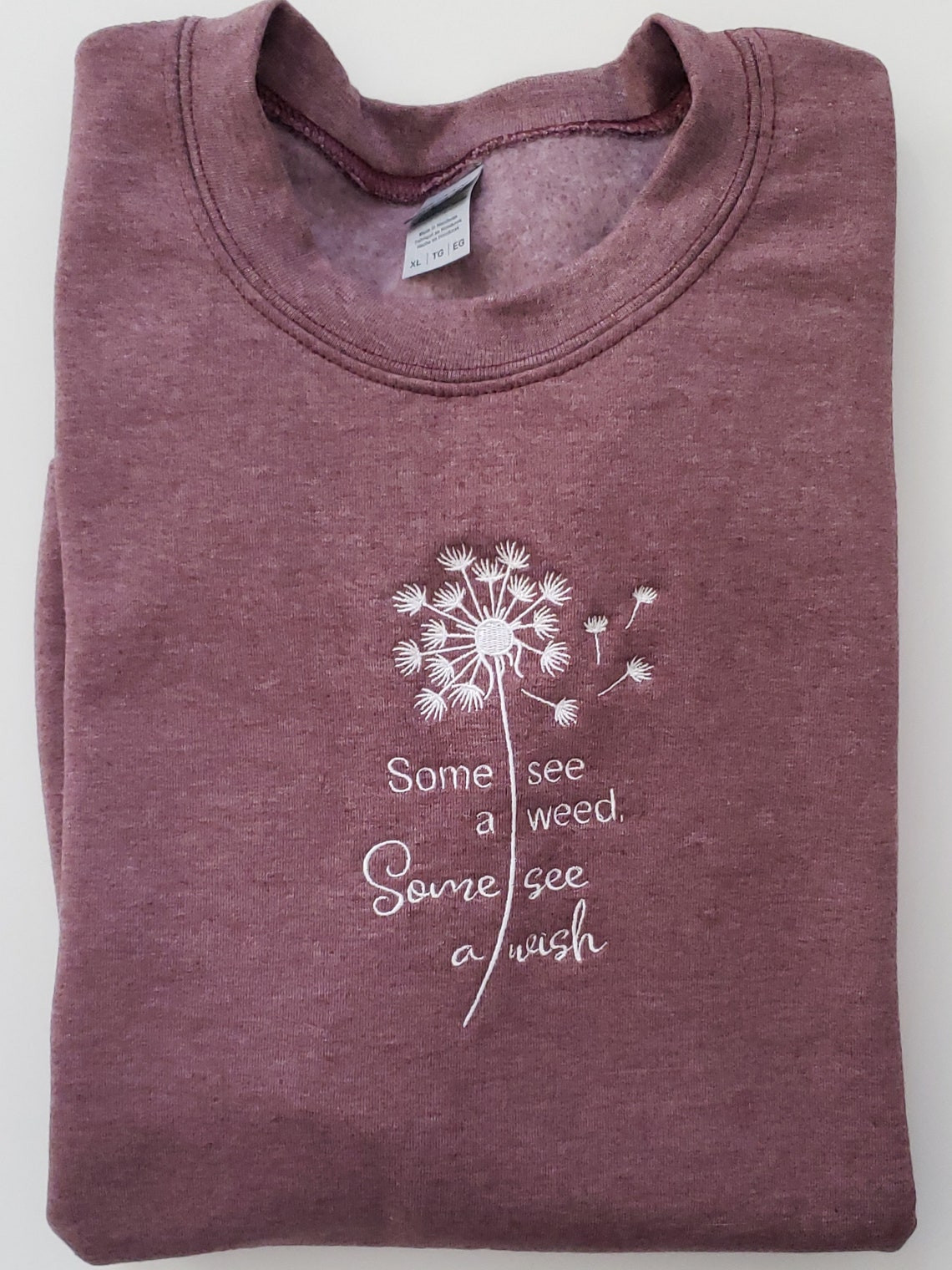 Inspirational Shirt Wish Long- Sleeve Crewneck Sweatshirt Womans Long-Sleeve Crewneck Shirt Embroidered Sweatshirt Dandelion Shirt