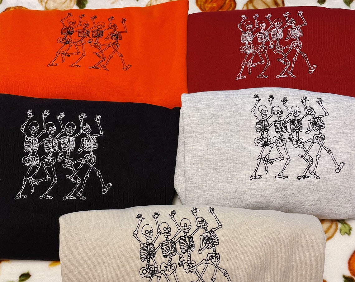 Dancing Skeletons Embroidered Crewneck Sweatshirt