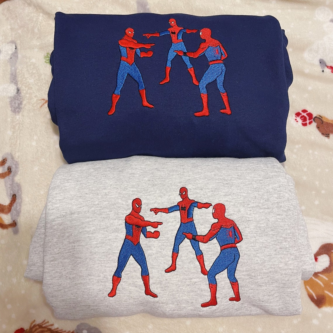 Spiderman Pointing Meme Inspired Embroidered Crewneck Sweatshirt