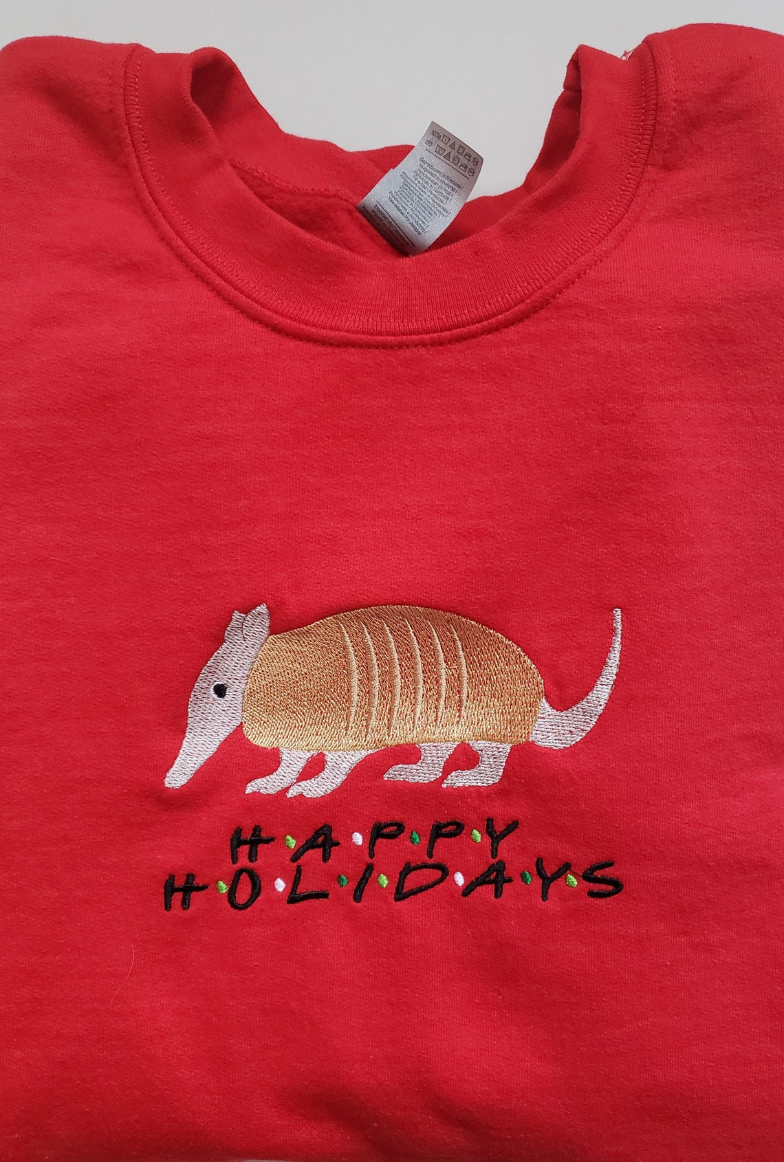 Friends Armadillo Embroidered Long-Sleeve Holiday Crewneck Sweatshirt Christmas Sweater Friends Shirt