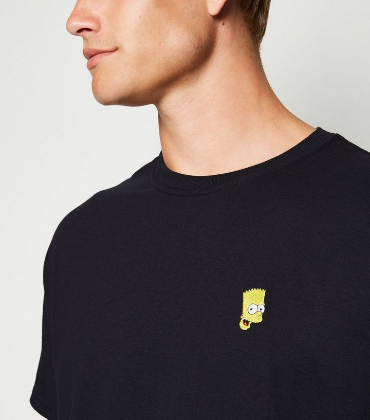 Black Embroidered Bart Simpson T-Shirt