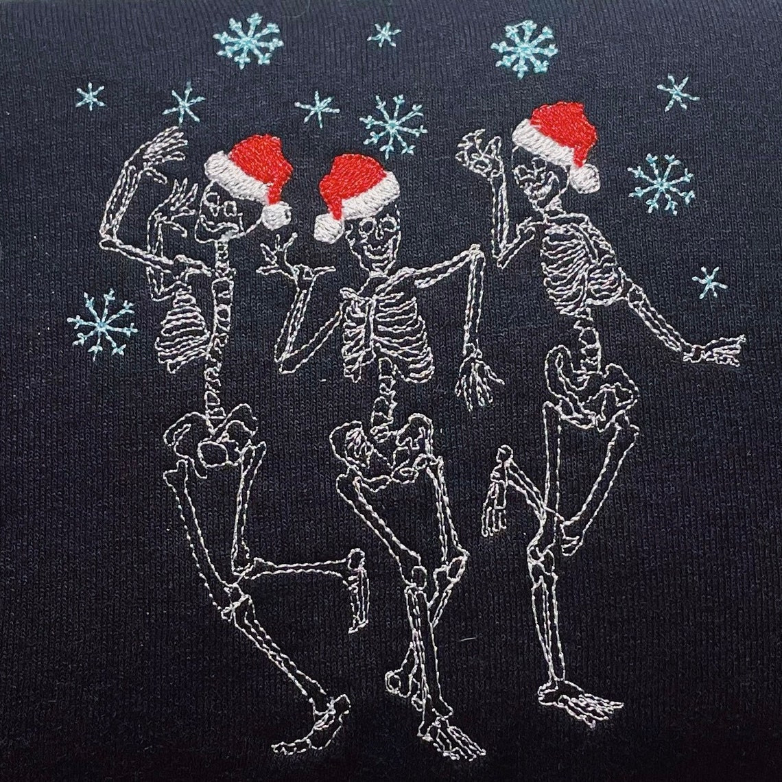 Christmas Dancing Skeletons Embroidered Crewneck Sweatshirt