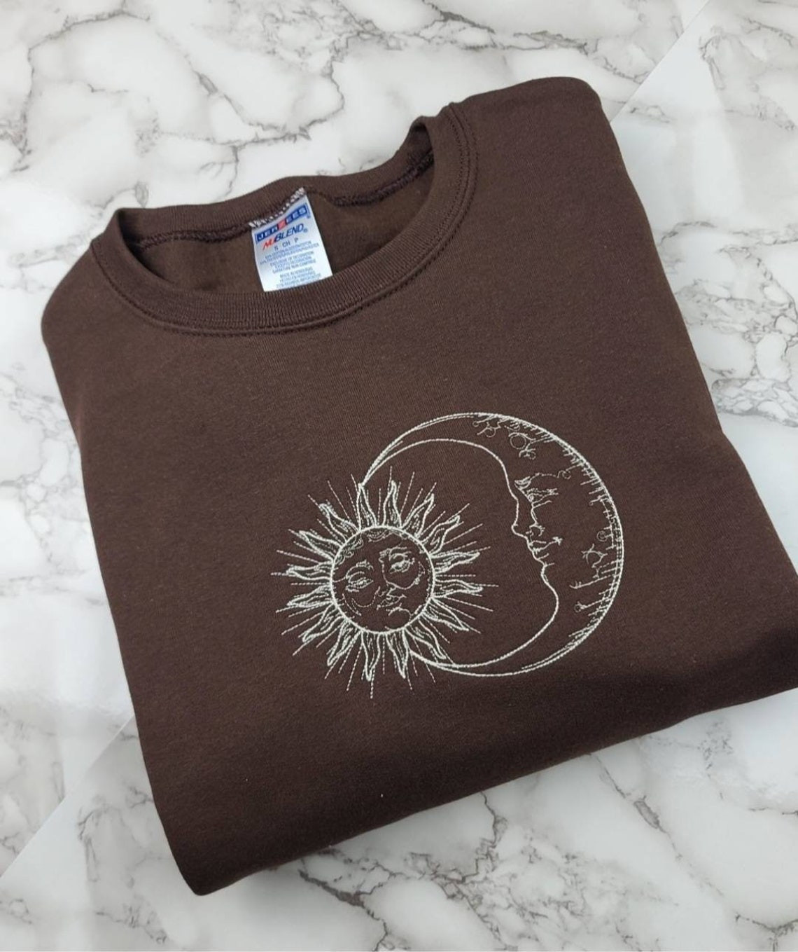 Sun And Moon Embroidered Crewneck Sweatshirt Vintage Retro Boho Aesthetic Oversize Sweatshirt Unisex