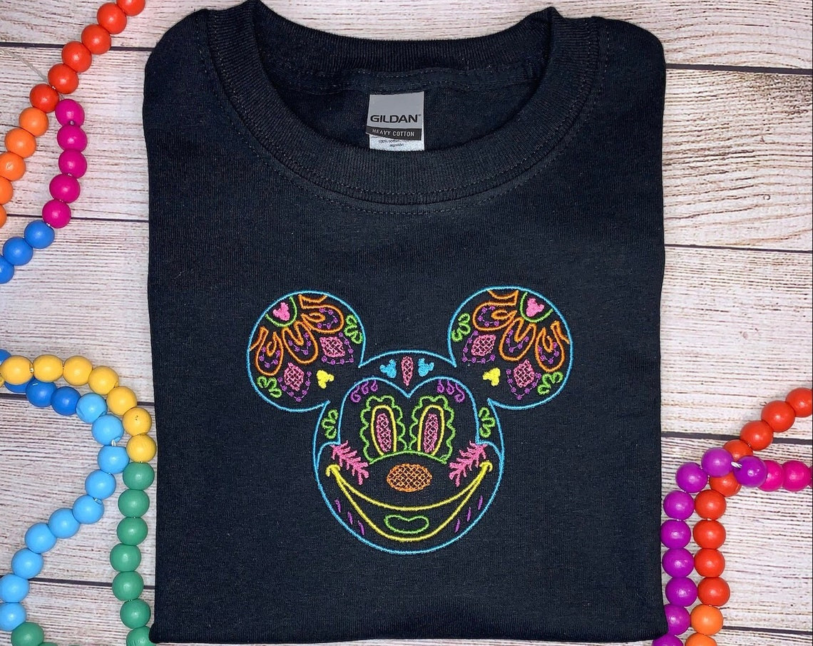 Mickey Sugar Skull Embroidery T-Shirt