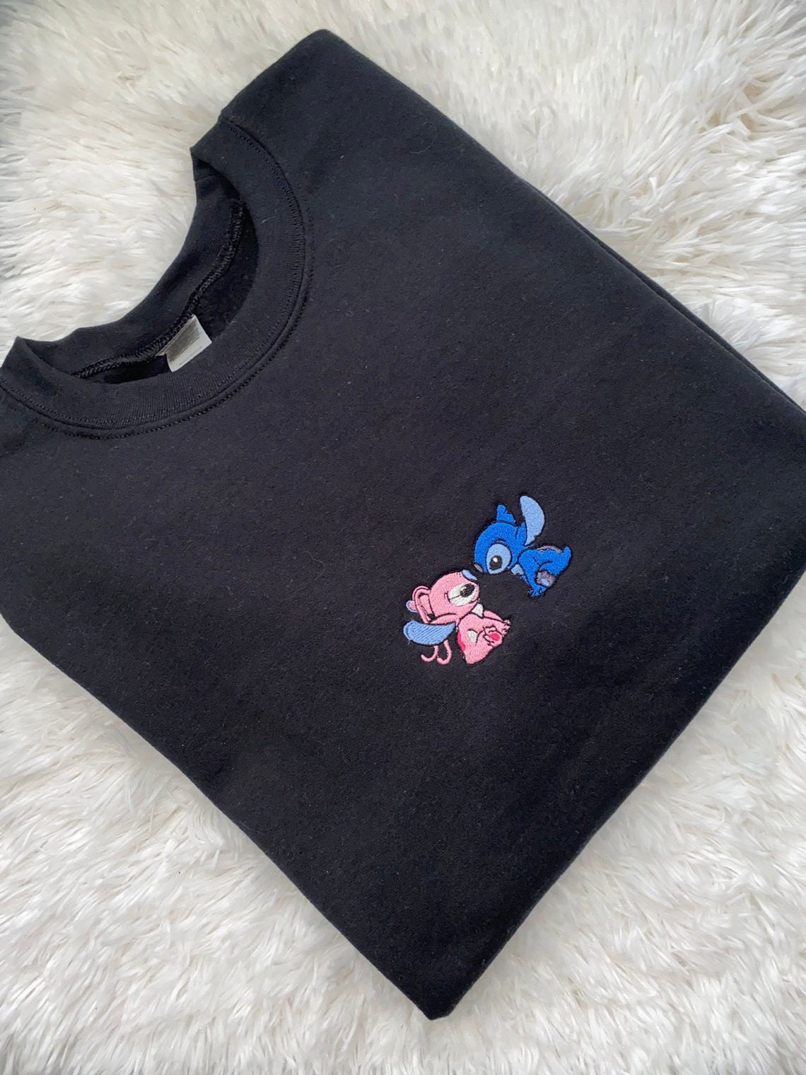 Stitch And Angel Embroidered Sweatshirt Embroidered Crewneck Embroidered Sweatshirt Disney Crewneck Disney Embroidery Disneyland Lilo