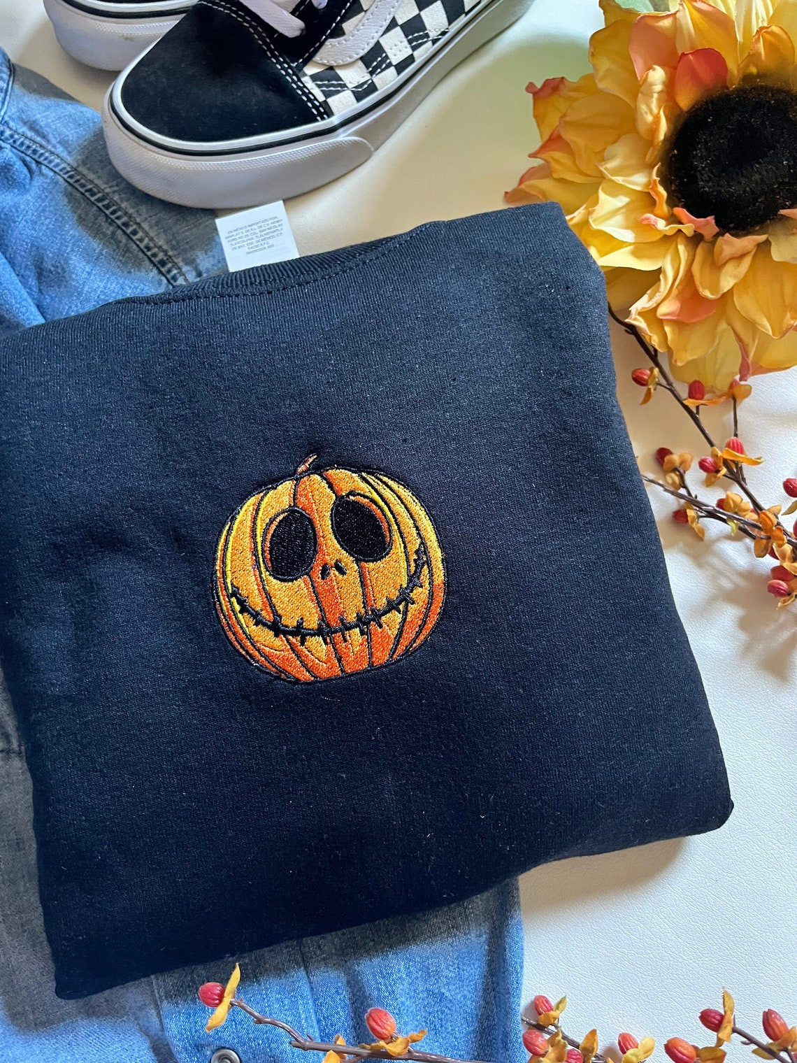 Jack O Lantern Embroidered Crewneck Pumpkin Crewneck Halloween Sweatshirt Halloween Crewneck