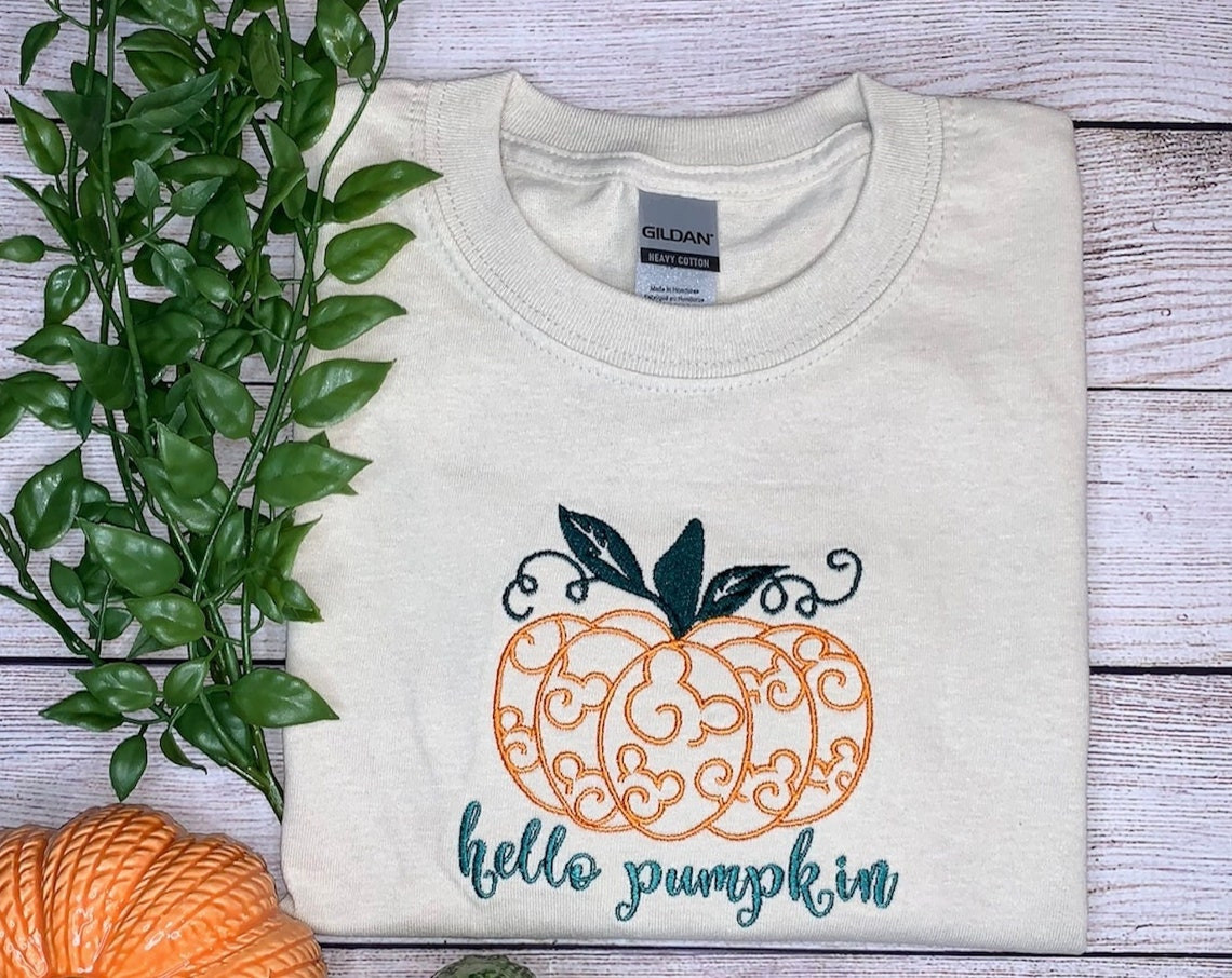 Hello Pumpkin Embroidery T-Shirt