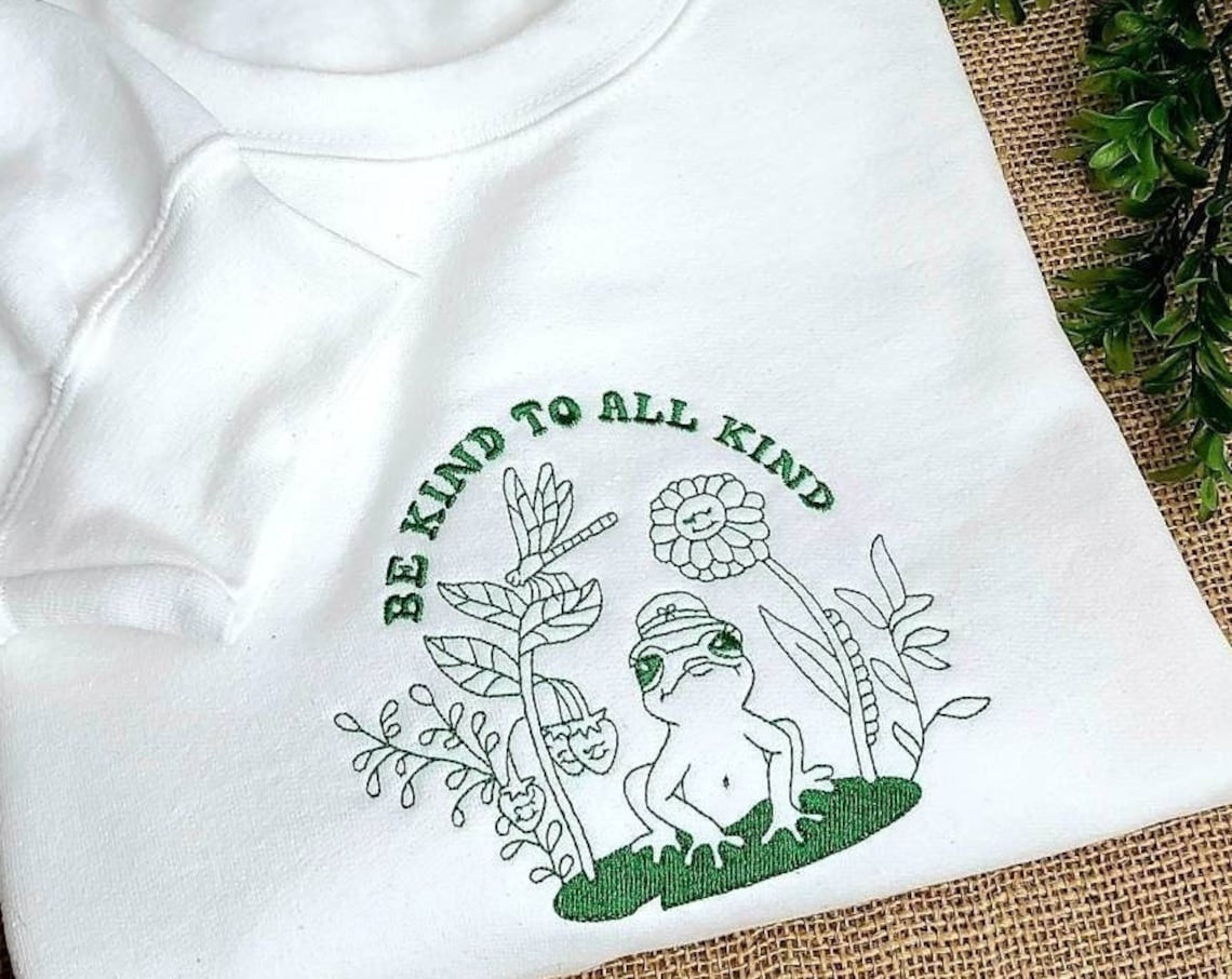 Frog Crewneck Be Kind To All Kind Embroidered Sweatshirt Crewneck Embroidered Sweatshirt Trendy Sweatshirt Unisex Gift