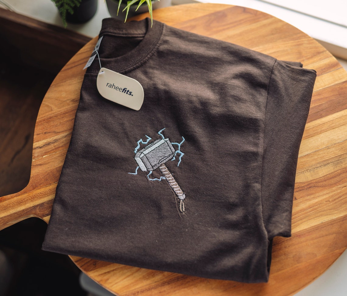 Inspired Thor Hammer Embroidered Crewneck T-Shirt Sweatshirt Hoodie Unisex