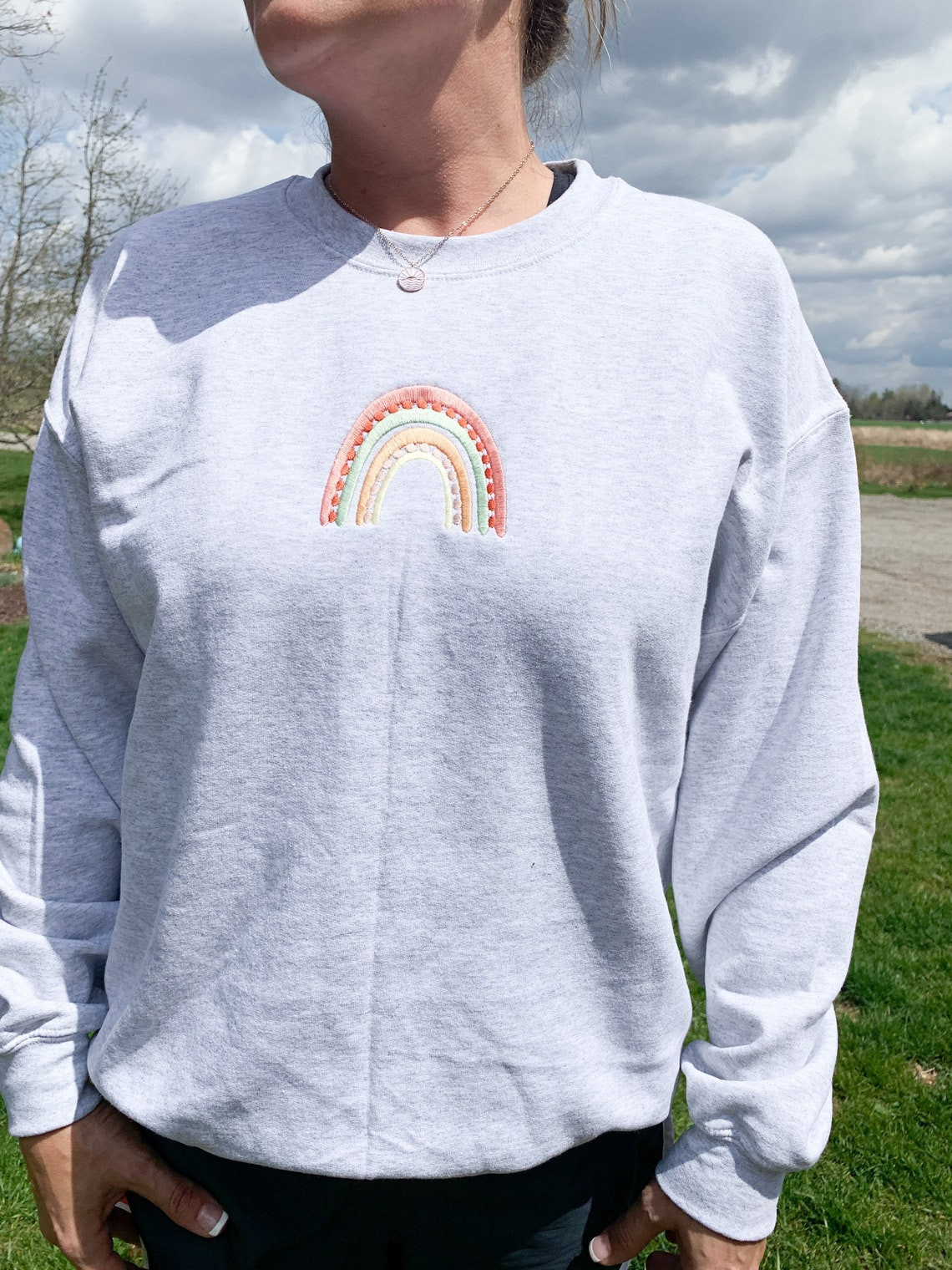 Embroidered Boho Rainbow Crewneck