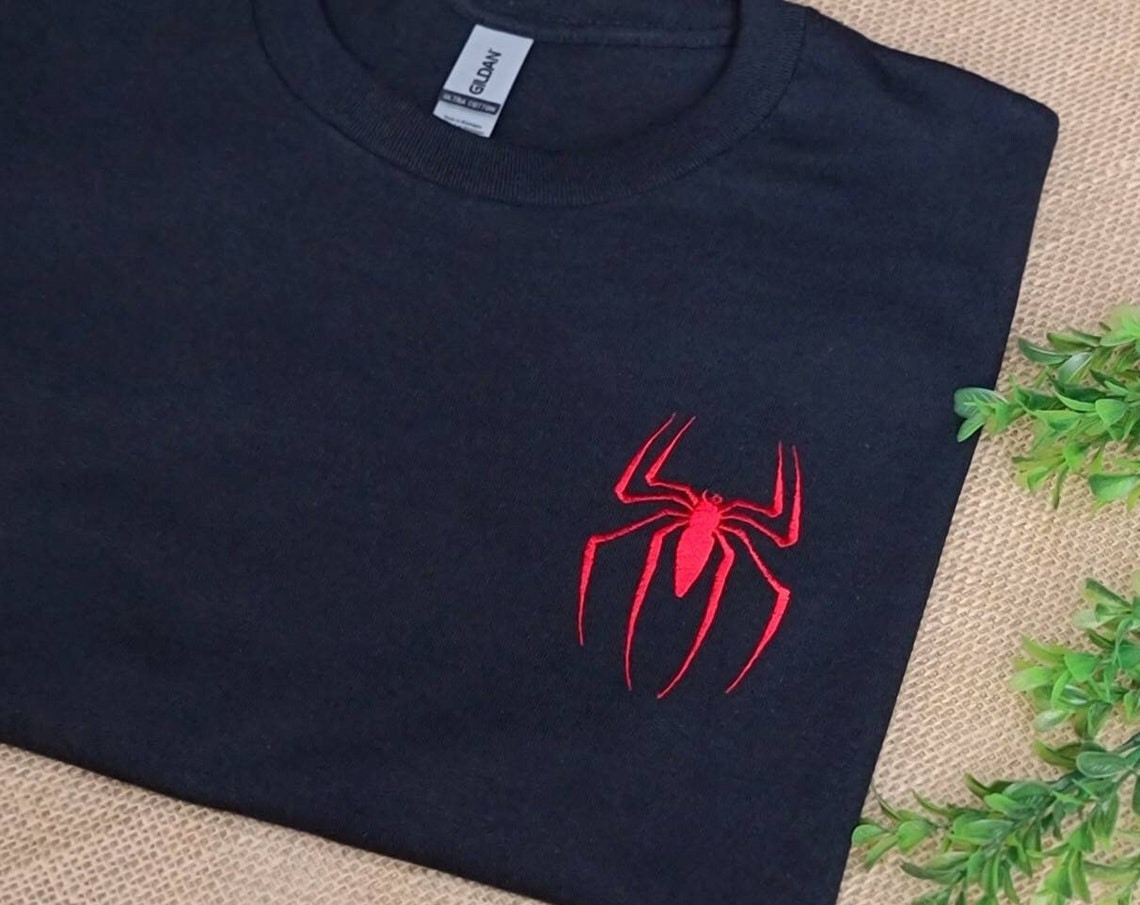 Tshirt Spider Embroidered Tshirt Unisex Spider-Man Tee Embroidered Spider-Man Tshirt