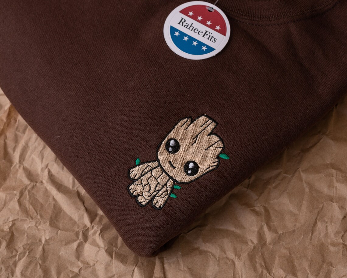 Inspired Baby Groot Embroidered T-Shirt Unisex 100 Cotton Crewneck