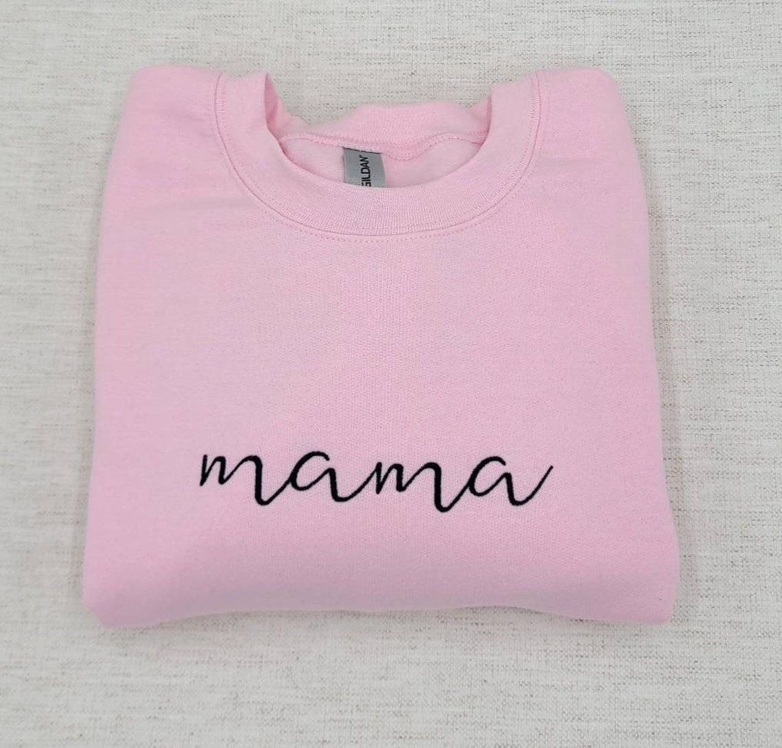 Mama Embroidered Sweatshirt Custom Mama Shirt With Kids Names Heart On Sleeve Gift For New Mom Mothers Day Gift