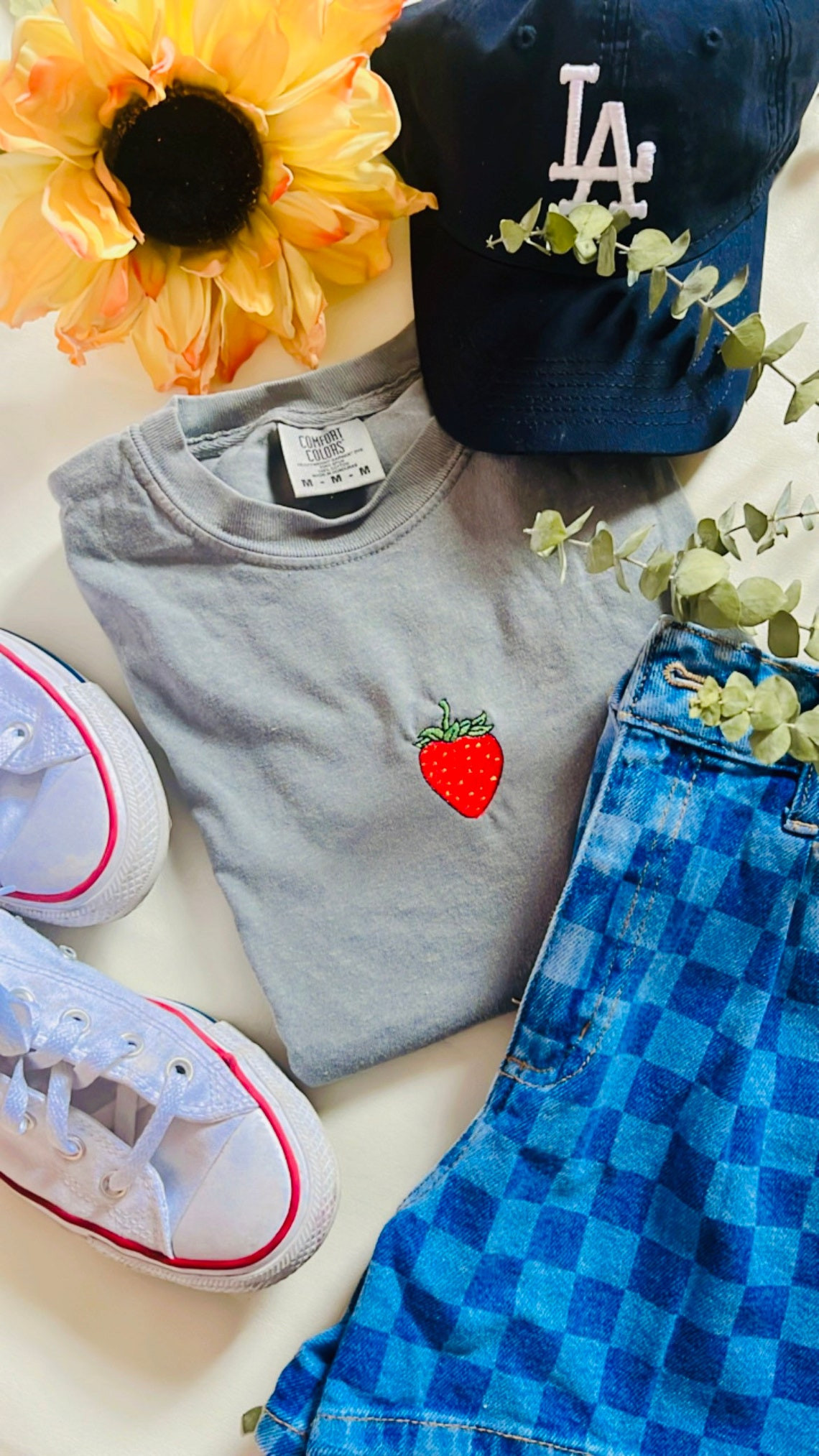 Strawberry Embroidered Tee Embroidered T- Shirt Strawberry T- Shirt