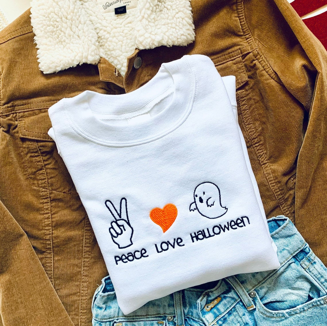 Peace Love Halloween Embroidered Crewneck