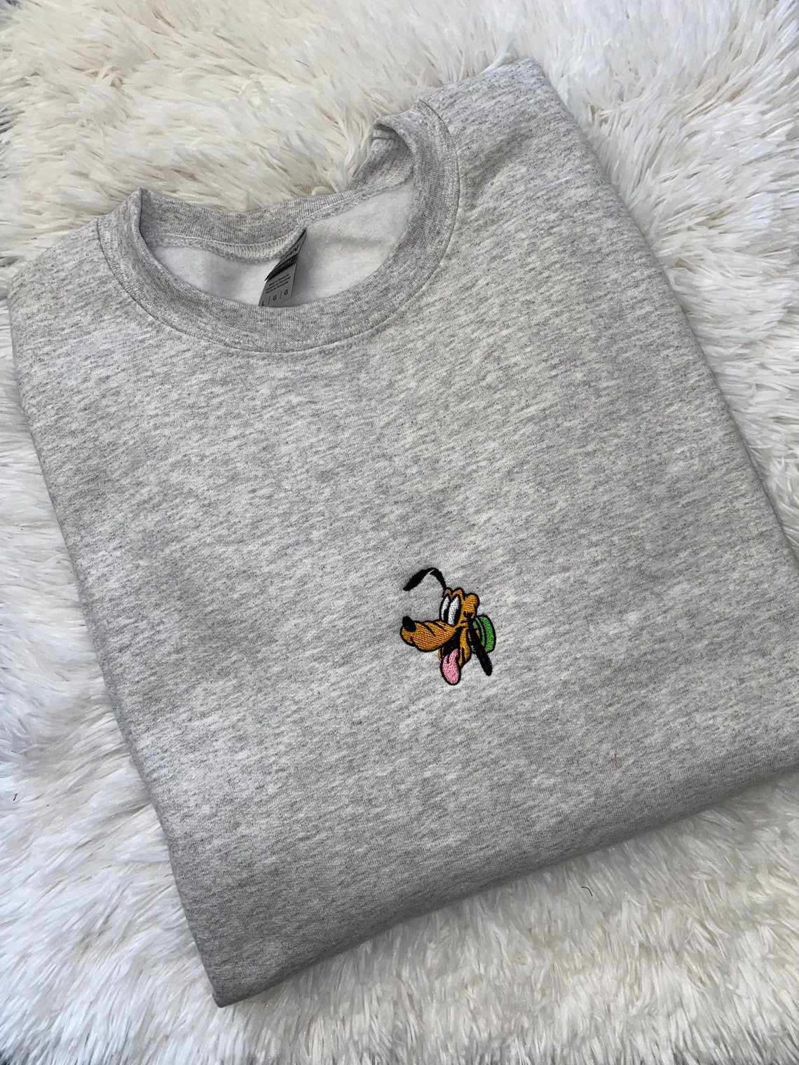 Pluto Embroidered Sweatshirt Embroidered Crewneck Embroidered Sweatshirt Disney Crew Neck Mickey Embroidery Disney Embroidery Pluto