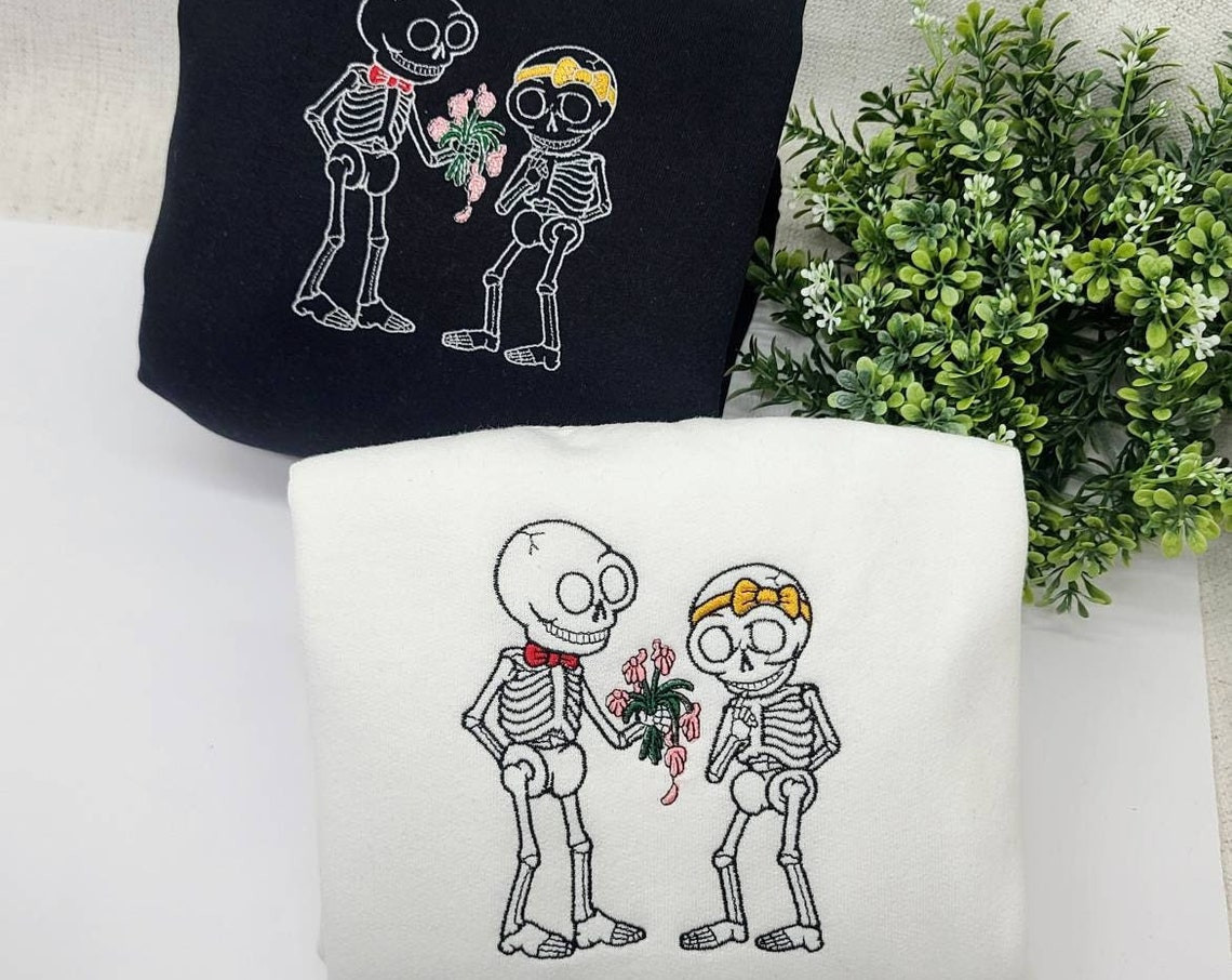 Cute Skeleton Embroidered Swaetshirthalloween Hoodie Sweatshirt Halloween Costume Shirt Womens Halloween Shirt Gift