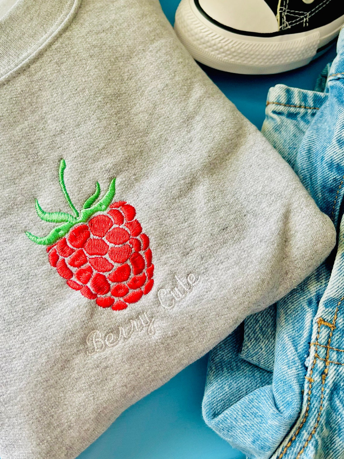 Berry Cute Embroidered Crewneck Raspberry Sweatshirt Fruit Sweatshirts