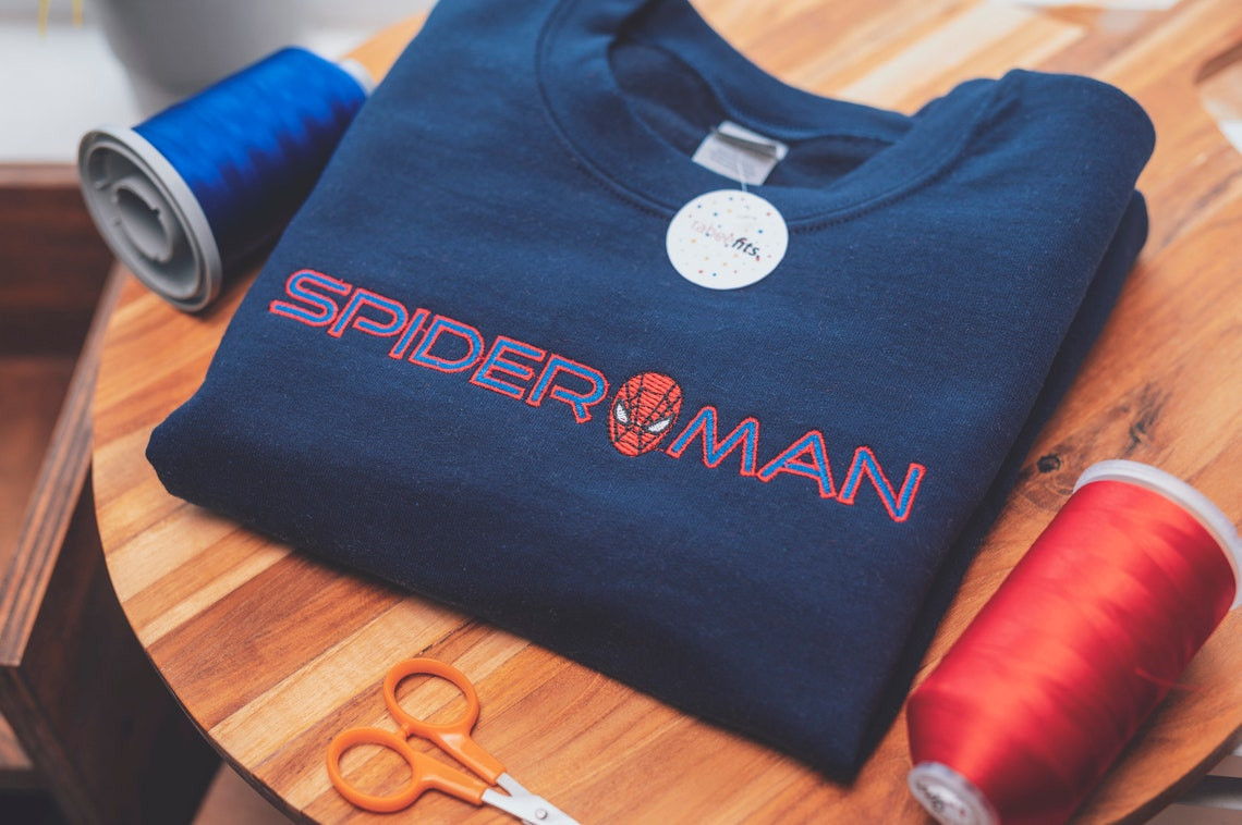 Inspired Spiderman Crewneck Text Logo Embroidered Sweatshirt Hoodie Unisex Crewneck Sweater