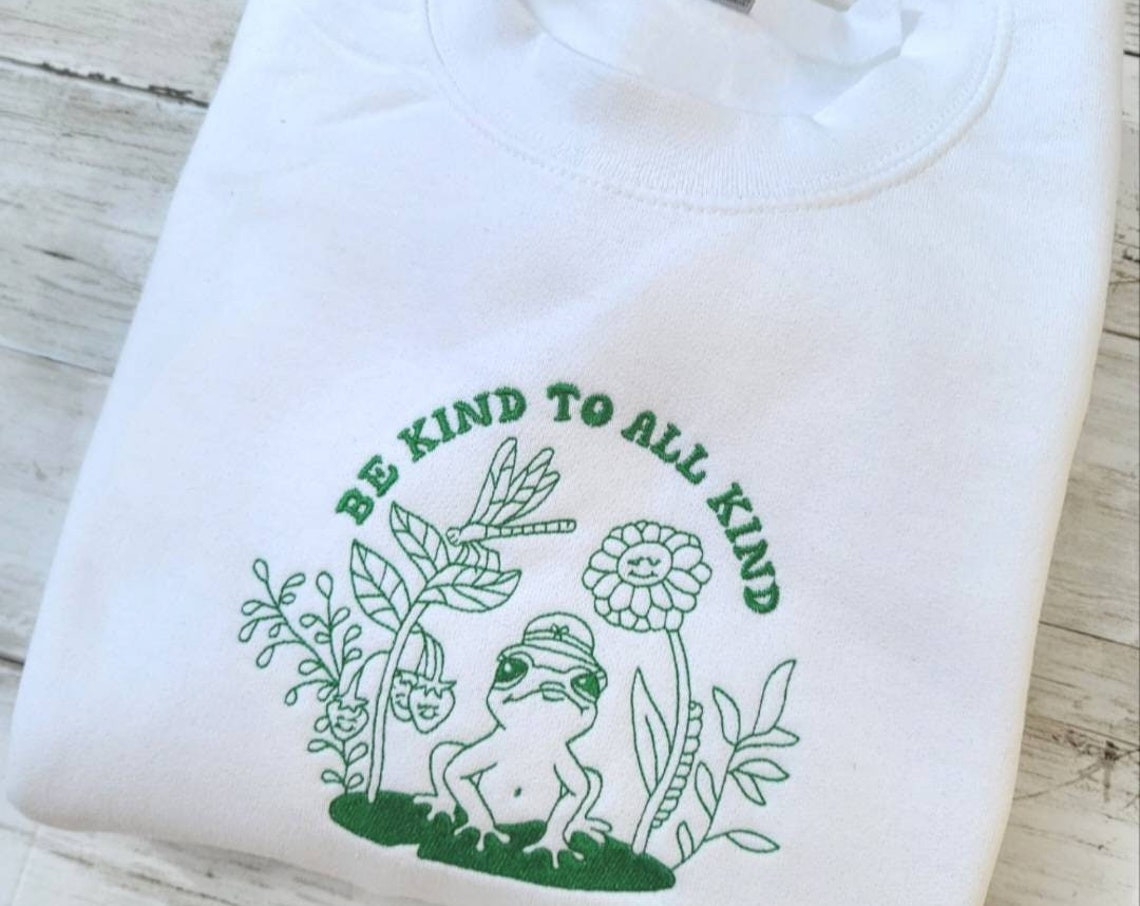 Frog Crewneck Be Kind To All Kind Embroidered Sweatshirt Crewneck Embroidered Sweatshirt Trendy Sweatshirt Unisex Gift