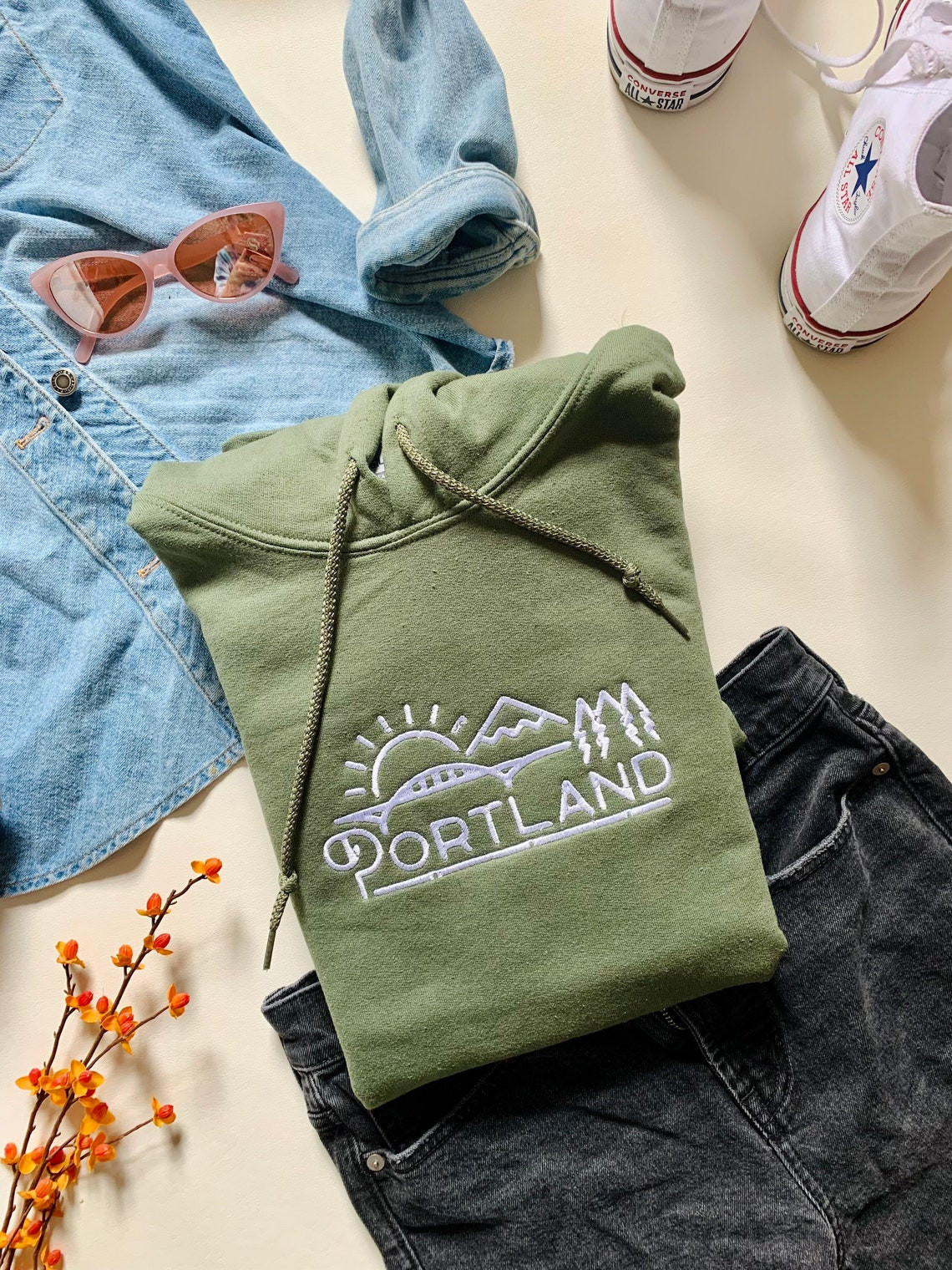 Portland Oregon Design Embroidered Hoodie