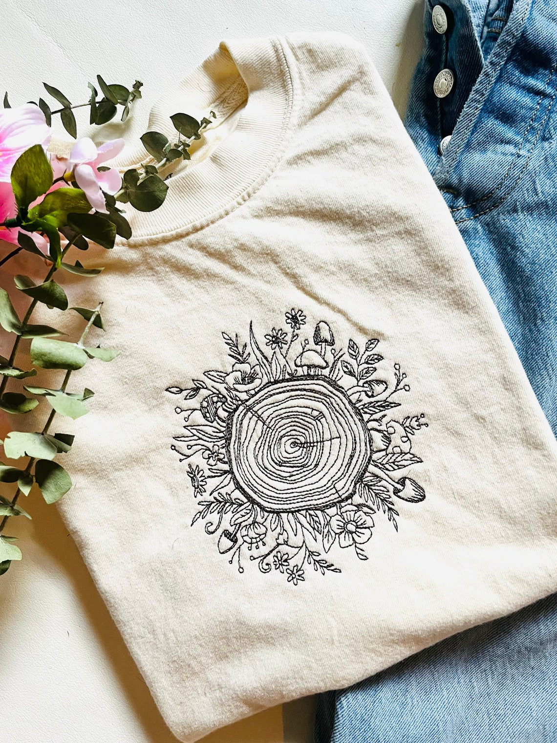 Wild Bloom Embroidered Cotton T-Shirt Nature Tee Embroidered T-Shirt Graphic T- Shirt Nature Gifts