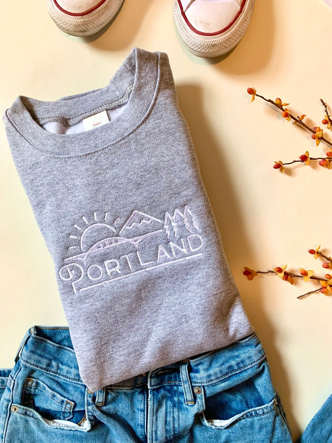 Portland Oregon Embroidered Crewneck City Crewneck Portland Sweatshirt City Sweatshirt Gift Ideas Embroidered Sweatshirt