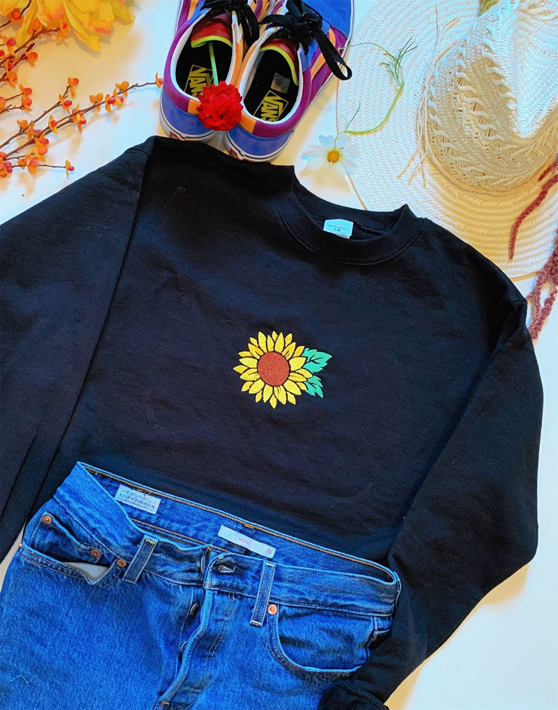 Sunflower Embroidered Crewneck Sweatshirt