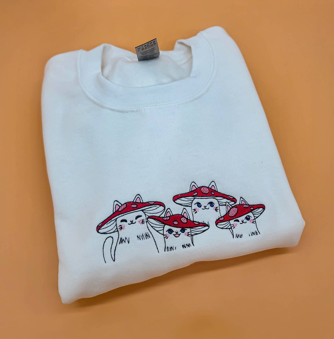 Mushroom Cats Embroidered Crewneck Sweatshirt Cat Lovers Mushroom Sweatshirt Cat Crewneck