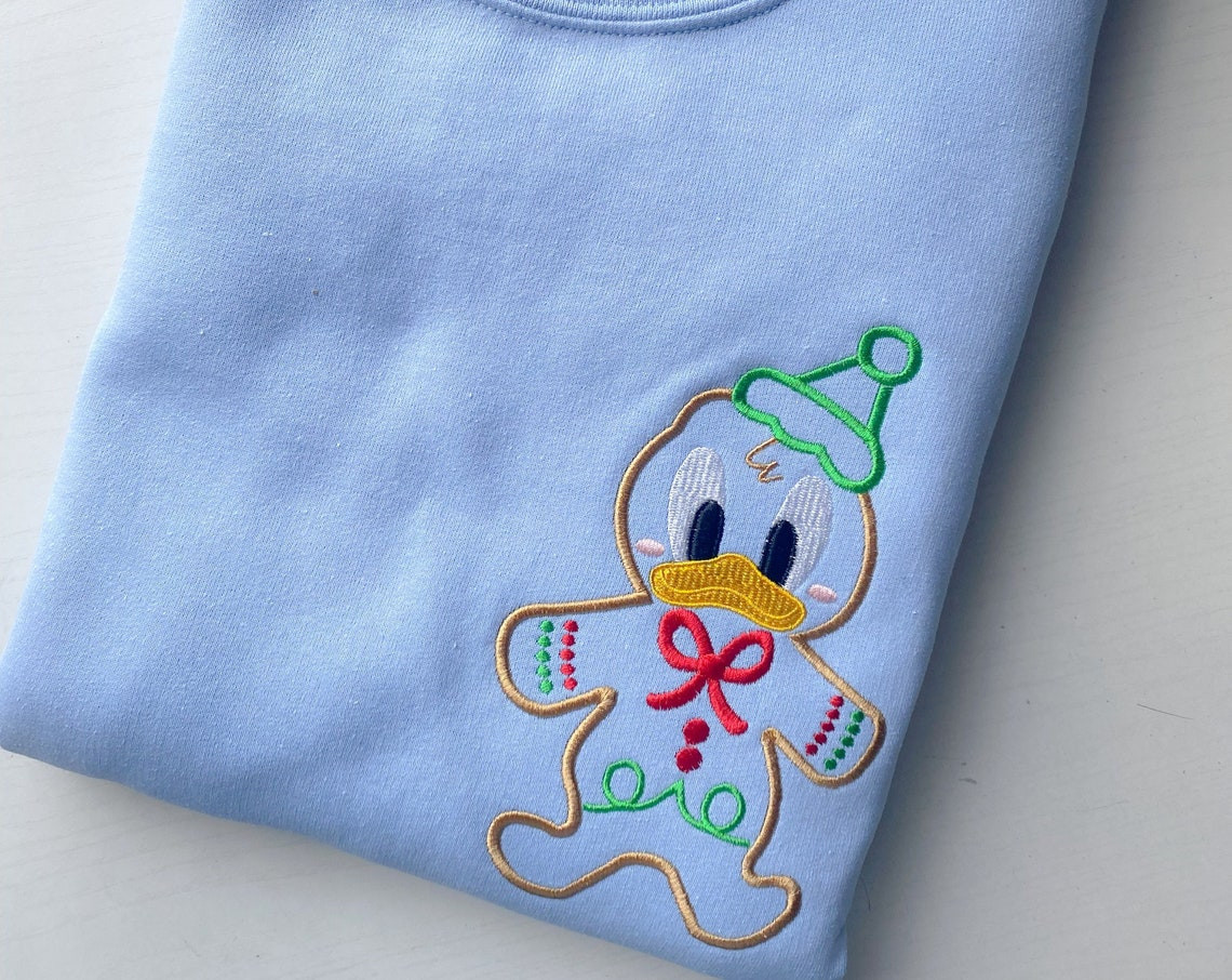 Donald Duck Gingerbread Embroidered Sweatshirt Disney Christmas Embroidered Crewneck