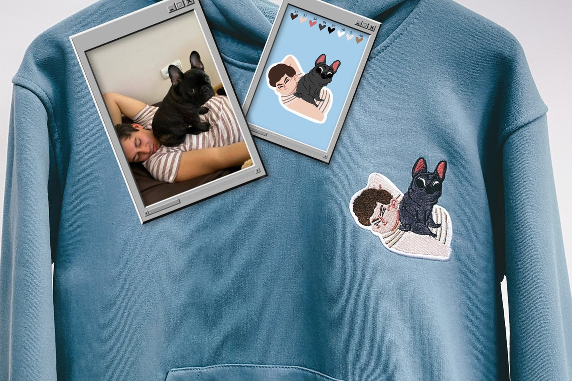 Embroidered From Photo By Portrait Hoodie Embroidery Cat Dog Animal Pet Crewneck Sweatshirt Clothes Item Custom Gift