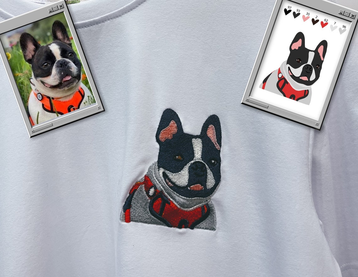 Embroidered Pet Dog Hoodie T Shirt Embroidery Cat Portrait By Photo Crewneck Sweatshirt Clothes Item Custom Gift