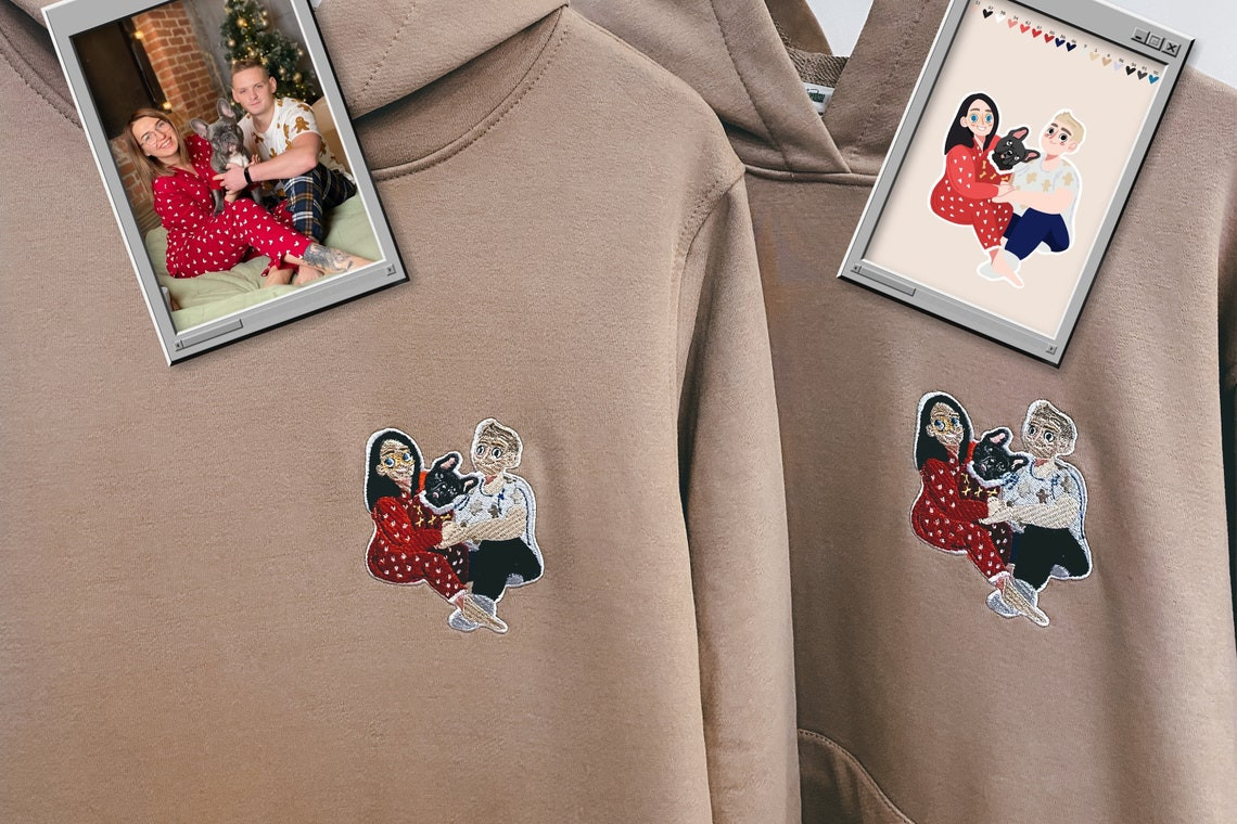 Cartoon Style Embroidery By Photo Hoodie Embroidered Portrait Cat Dog Crewneck Sweatshirt Clothes Item Custom Gift