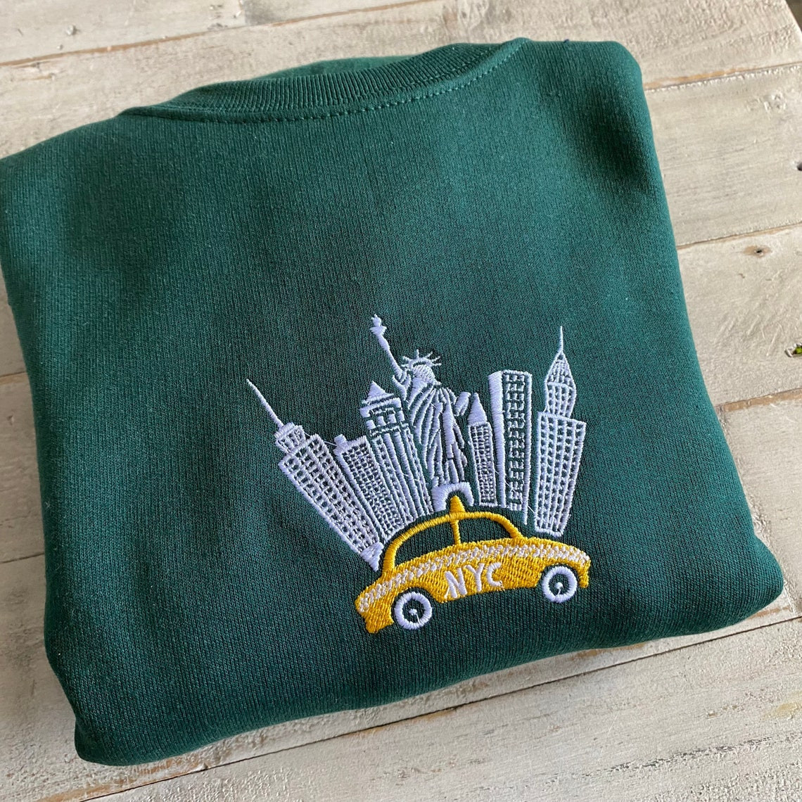 New York City Embroidered Sweatshirt Nyc Vintage Sweatshirt Vintage Taxi Sweatshirt