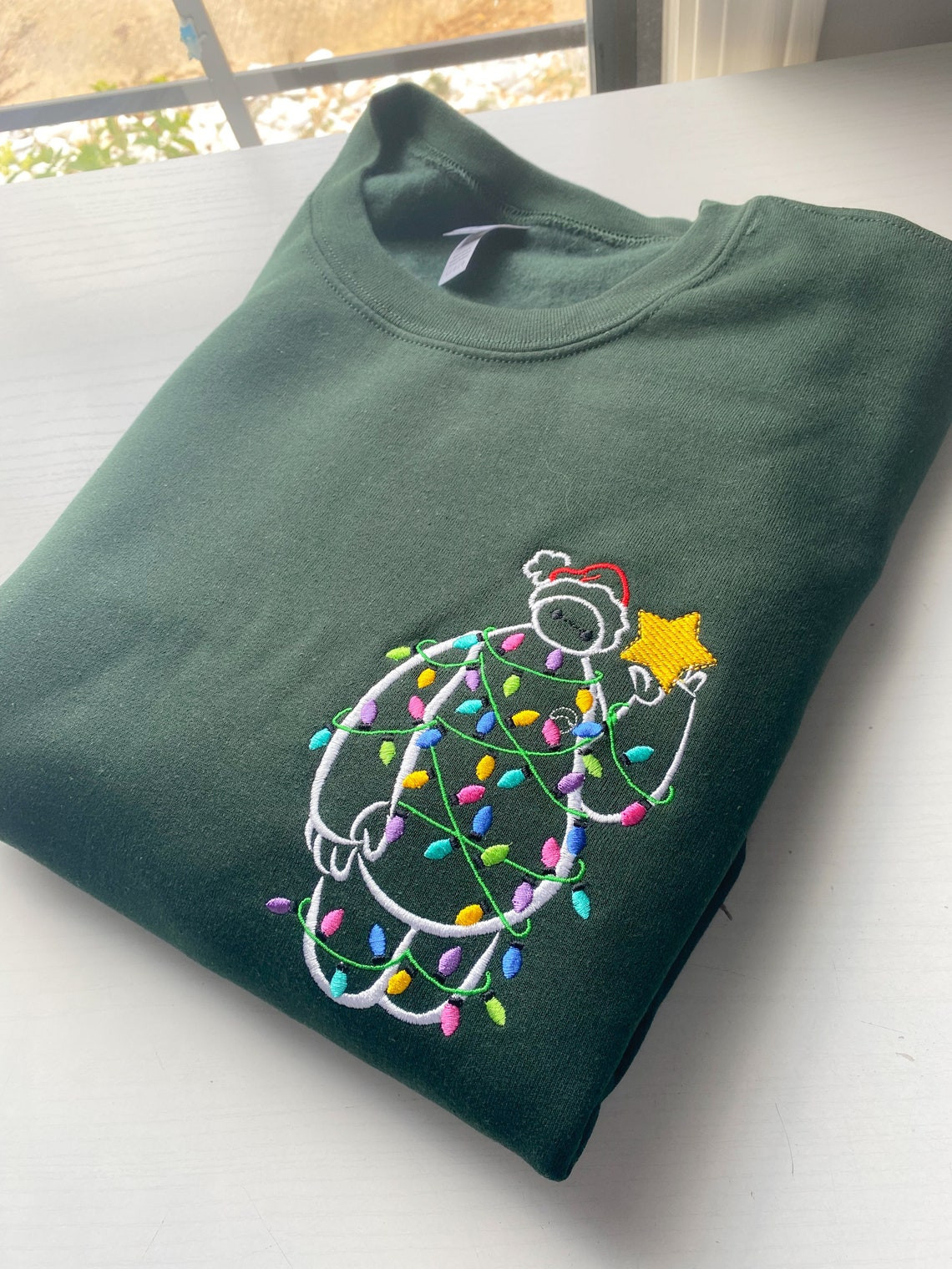 Baymax Christmas Lights Embroidered Sweatshirt Disney Embroidered Crewneck