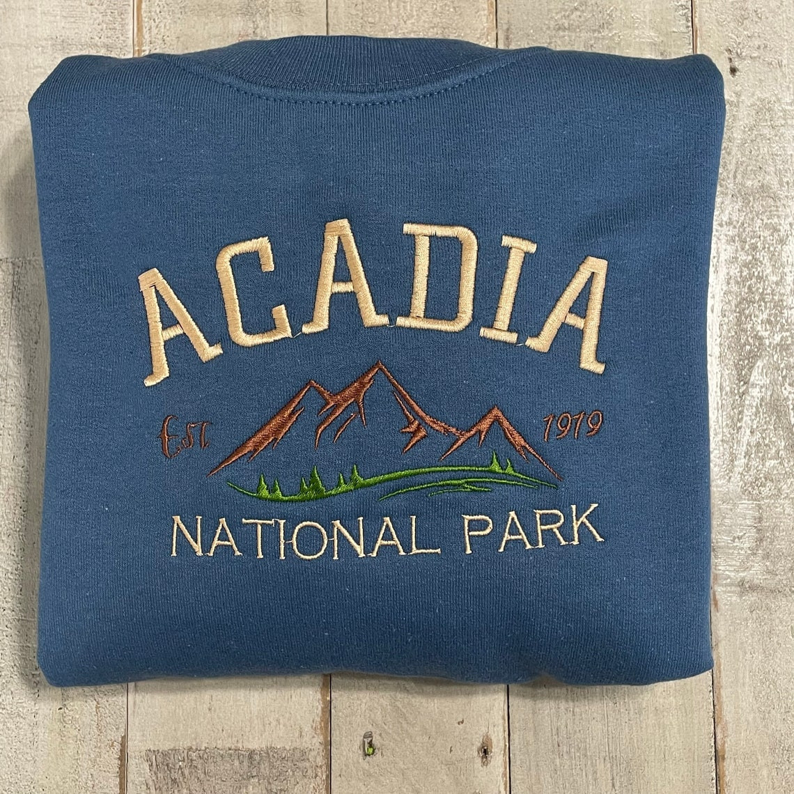 Acadia National Park Embroidered Crewneck Embroidered Crewneck National Park Sweatshirt