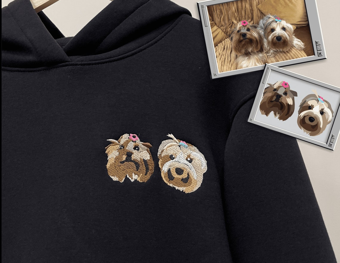 Embroidered Pet Dog Hoodie Embroidery Cat Portrait By Photo Crewneck Sweatshirt Clothes Item Custom Gift