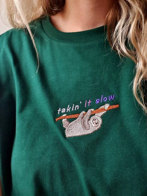 Sloth Pun Eco Friendly Embroidered T Shirt