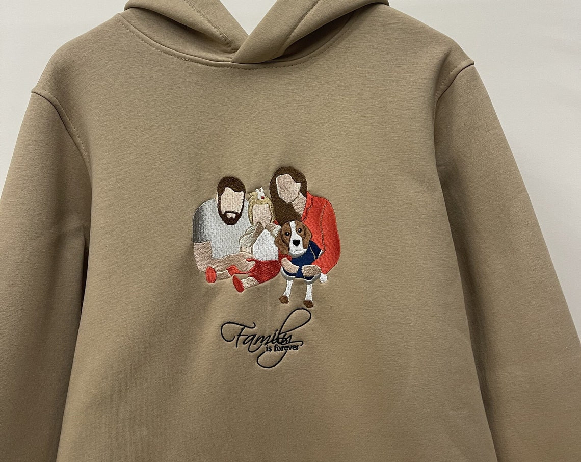 Embroidered By Family Photo Portrait Hoodie Embroidery Cat Dog Friends Photography Crewneck Sweatshirt Clothes Item Custom Gift