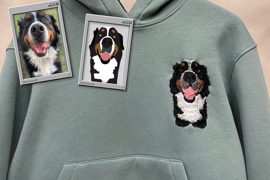 Embroidered Pet Dog Hoodie T Shirt Embroidery Cat Portrait By Photo Crewneck Sweatshirt Clothes Item Custom Gift