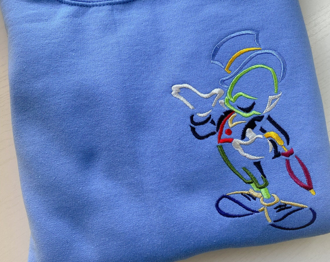 Jiminy Cricket Embroidered Sweatshirt Hoodie Disney World Disneyland Embroidered