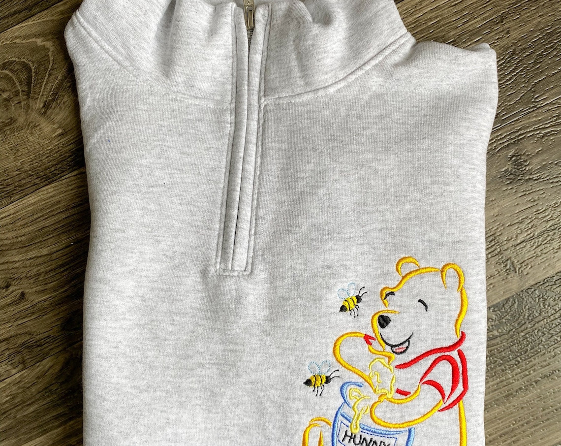 Winnie The Pooh Embroidered Sweatshirt Disney World Disneyland Embroidered Crewneck Hoodie Full Zip