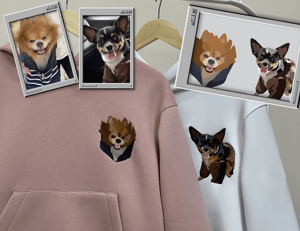 Embroidered Pet Dog Hoodie Embroidery Cat Portrait By Photo Crewneck Sweatshirt Clothes Item Custom Gift