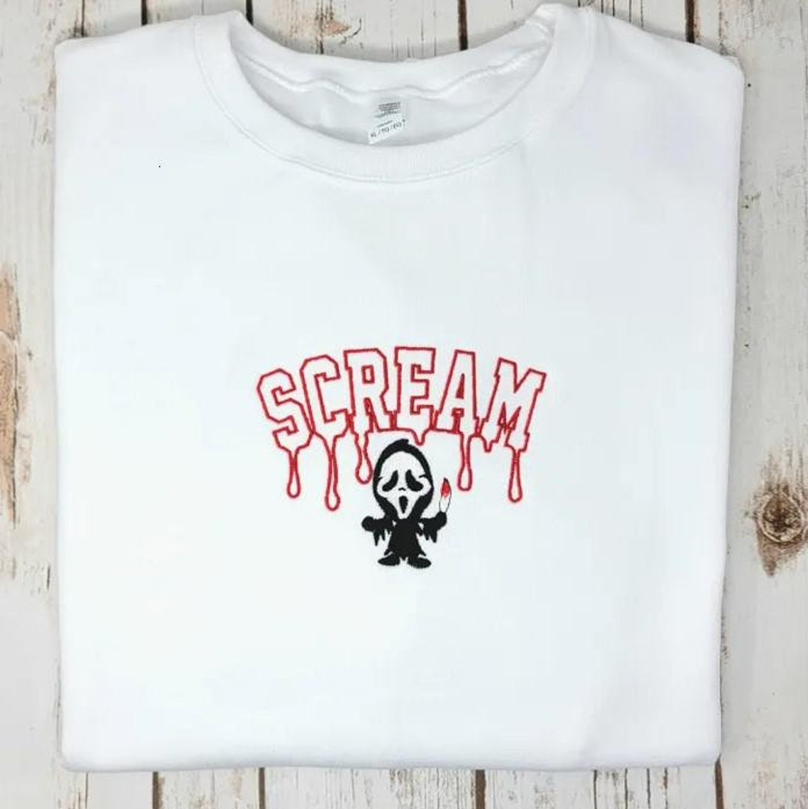 Scream Ghostface Embroidered crewneck Embroidered Ghostface Sweatshirt Ghost Face Embroidered Sweatshirt Halloween Spooky Season Shirt