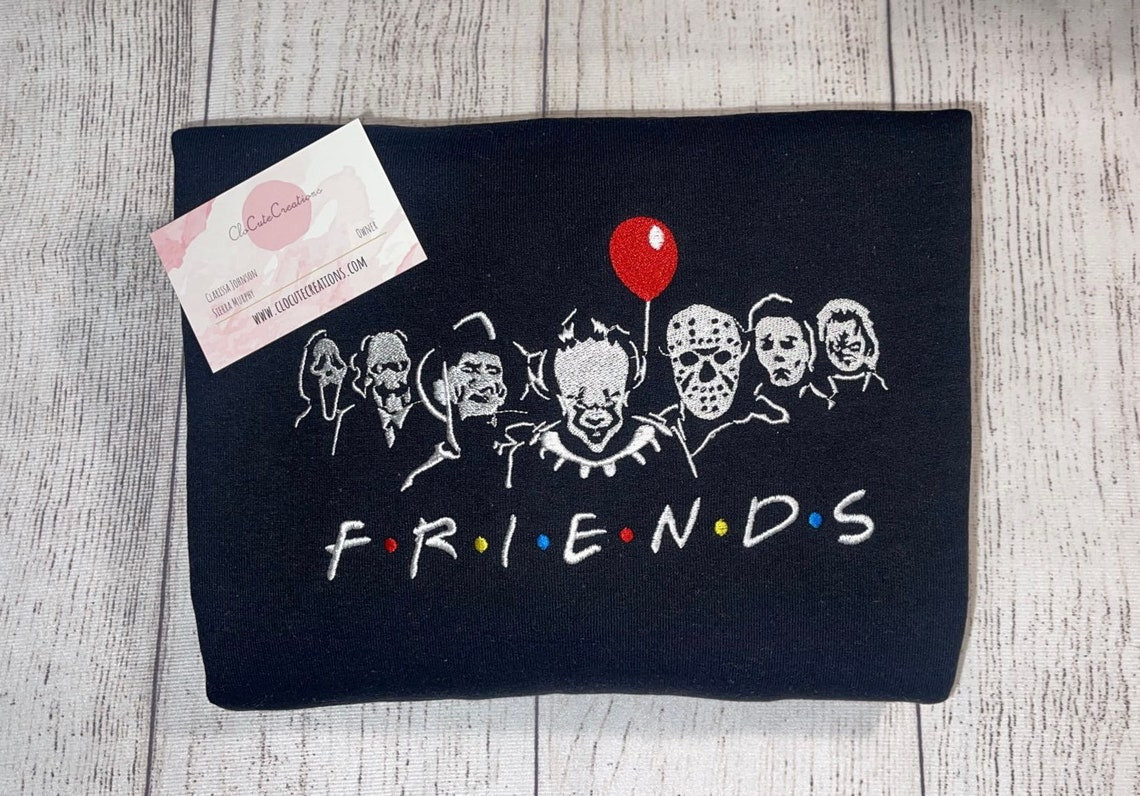 Custom Halloween Horror Friends Embroidery Crewneck Embroidery Crew