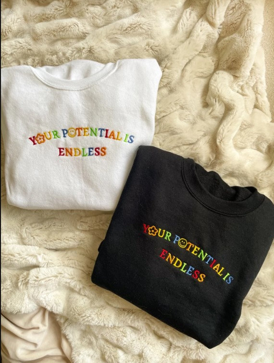 Your Potential Is Endless Embroidered Rainbow Unisex Crewneck Embroidered Sweatshirt Inspirational Sweatshirt Endless potential crewneck