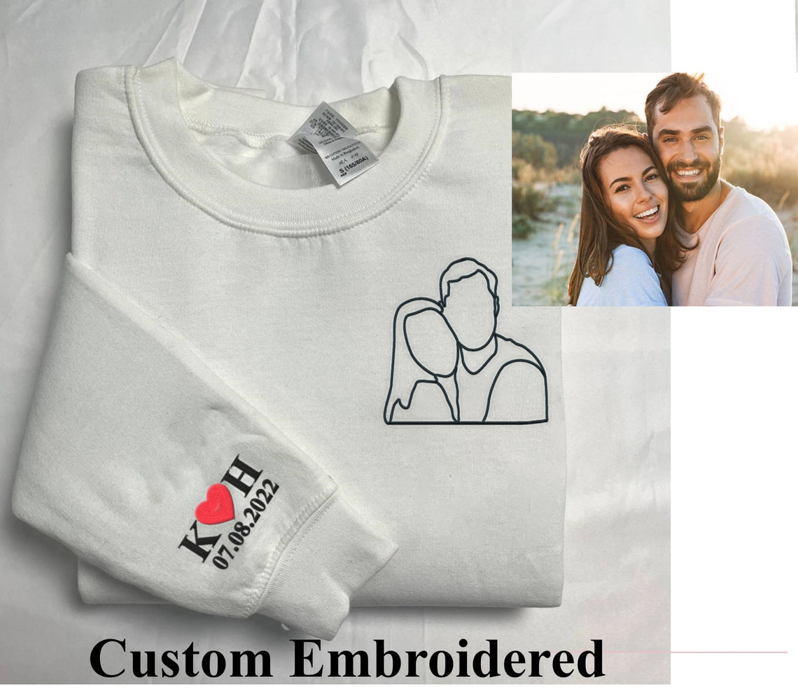 EMBROIDERED Custom Portrait from photo outline photo sweatshirt Custom Photo Custom Portrait Sweater portrait family embroidered tshirt