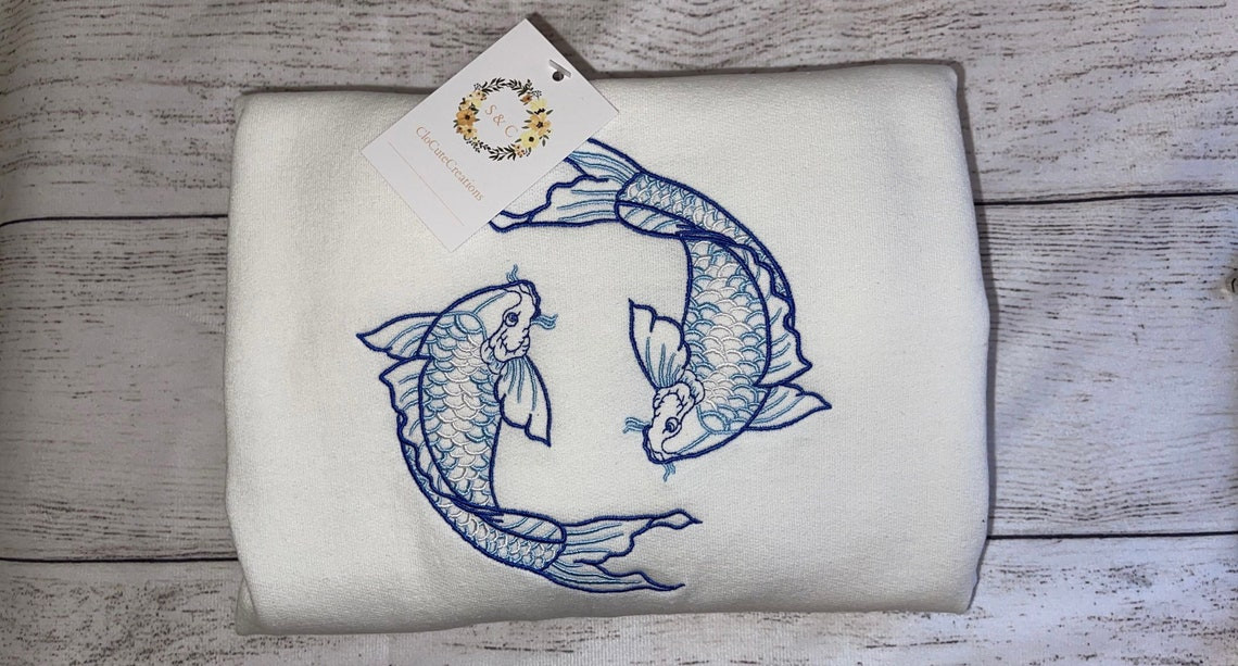 Koi Fish Embroidery Crewneck Custom Trendy Crew