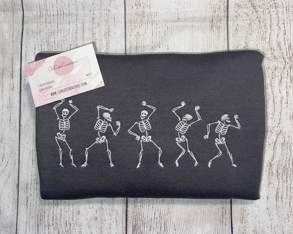 Custom Embroidery Dancing Skeletons Crewneck Spooky Season Crew